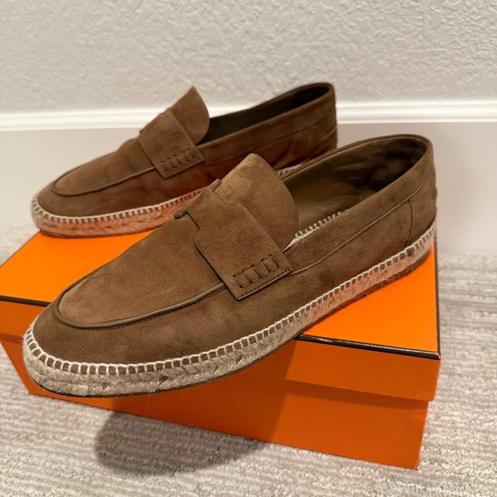 *SOLD!* Hermes Men’s Brown Suede Trip Espadrilles Size 44 EU / 11 US - Picture 4 of 13